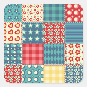 Vintage-Quilt: Patchwork-Hintergrundmuster. Quadratischer Aufkleber