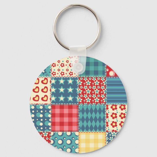 Vintage-Quilt: Patchwork-Hintergrundmuster. Schlüsselanhänger (Vorderseite)