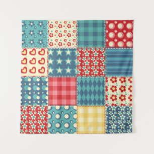 Vintage-Quilt: Patchwork-Hintergrundmuster. Wandteppich