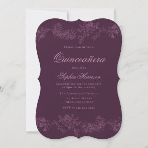 Vintage Quinceanera Staubrose Pflaume Blumenparty Einladung