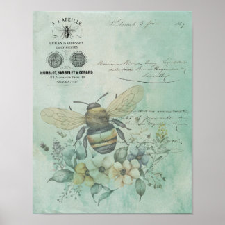 Vintage-Quittung Biene Blumen Typografie Poster