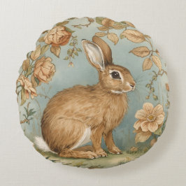 Vintage Rabbit,Bunny Rabbit,Florals Pattern, Retro Rundes Kissen