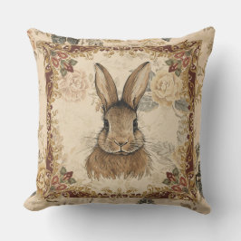 Vintage Rabbit,Cute Rabbit with Flowers Pattern Kissen