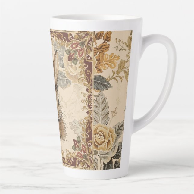 Vintage Rabbit,Cute Rabbit with Flowers Pattern  Milchtasse (Rechts)