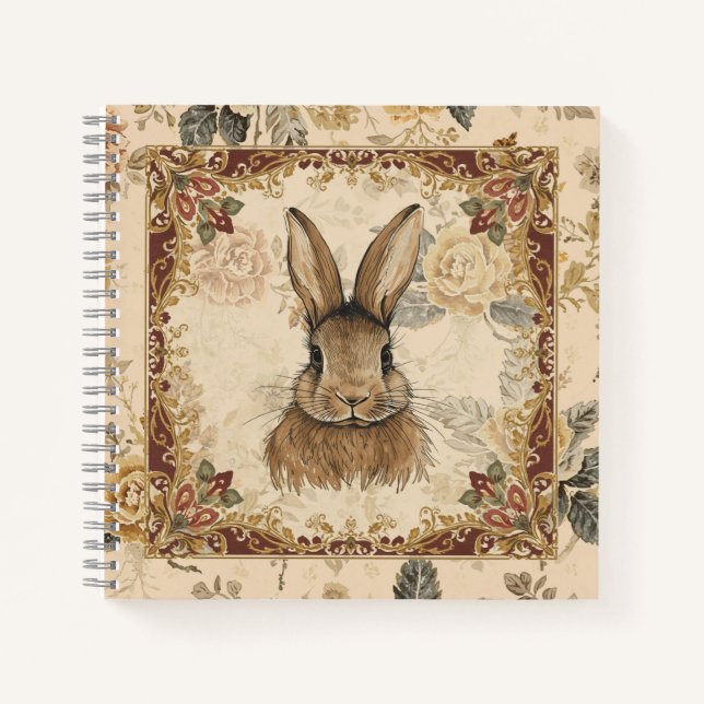 Vintage Rabbit,Cute Rabbit with Flowers Pattern Notizbuch (Vorderseite)
