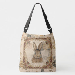 Vintage Rabbit,Cute Rabbit with Flowers Pattern Tragetaschen Mit Langen Trägern