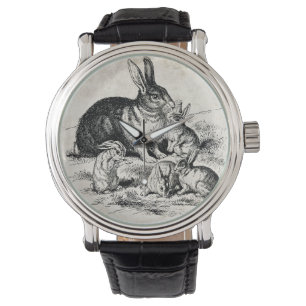 Vintage Rabbit-Familiendarstellung, Baby Bunnies Armbanduhr