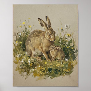 Vintage Rabbit Meadow I Vintage Gemälde Poster
