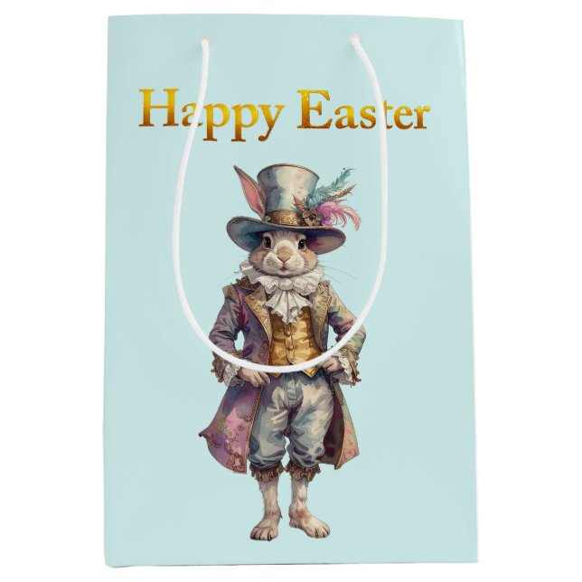 Vintage rabbit top hat Happy Easter Mittlere Geschenktüte (Vorderseite)