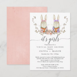 Vintage Rabbit Virtual Baby Dusche Einladung Twin