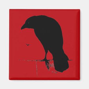 Vintage Rabe auf Blutrotem Hintergrund Template Magnet