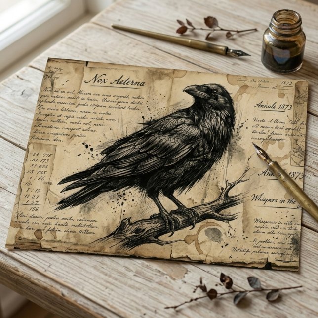 Vintage-Rabe Dark Academia Decoupage Seidenpapier (Gothic raven decoupage tissue paper)