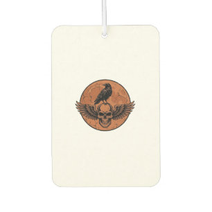 Vintage-Rabe-Geflügelter-Totenkopf-Orange-Mond-Vek Autolufterfrischer