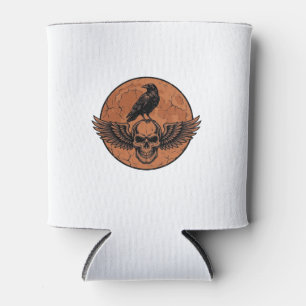 Vintage-Rabe-Geflügelter-Totenkopf-Orange-Mond-Vek Dosenkühler