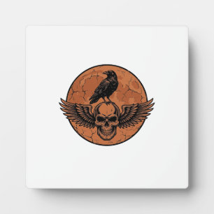 Vintage-Rabe-Geflügelter-Totenkopf-Orange-Mond-Vek Fotoplatte