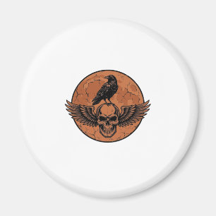 Vintage-Rabe-Geflügelter-Totenkopf-Orange-Mond-Vek Magnet