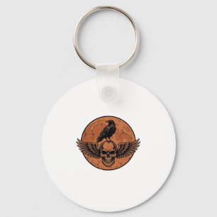 Vintage-Rabe-Geflügelter-Totenkopf-Orange-Mond-Vek Schlüsselanhänger