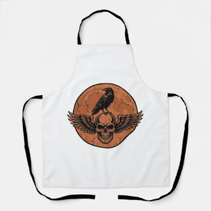 Vintage-Rabe-Geflügelter-Totenkopf-Orange-Mond-Vek Schürze
