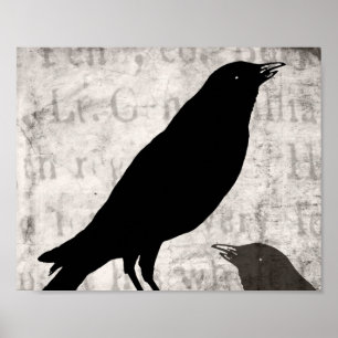 Vintage-Raben-Gotikkollage Individuelle Vögel Kräh Poster