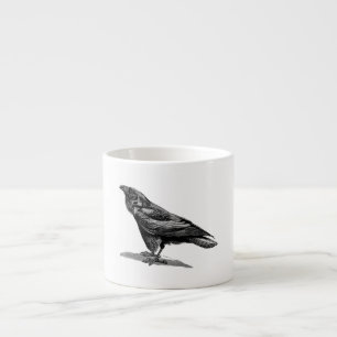 Vintage-Raben-Krähe-Amsel-Vogel-Illustration Espressotasse