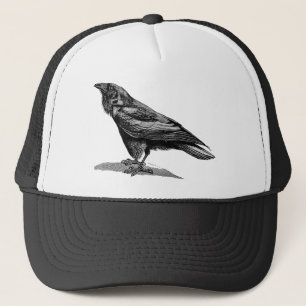 Vintage Raben-Krähen-Amsel-Vogel-Illustration Truckerkappe