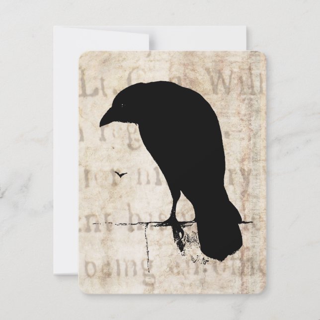 Vintage Raben-Silhouette Retro Goth Ravens Vögel Einladung (Vorderseite)