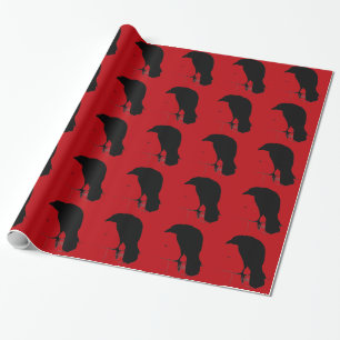 Vintage Raben Silhouette Schwarz Rot Raben Krähen Geschenkpapier