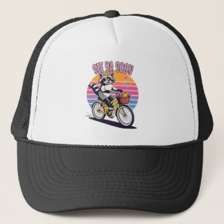 Vintage Raccoon Biking See Ya Soon Retro Sunset  Truckerkappe