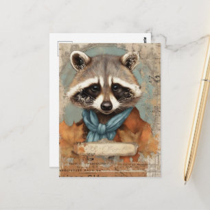 Vintage Raccoon Collage Postkarte