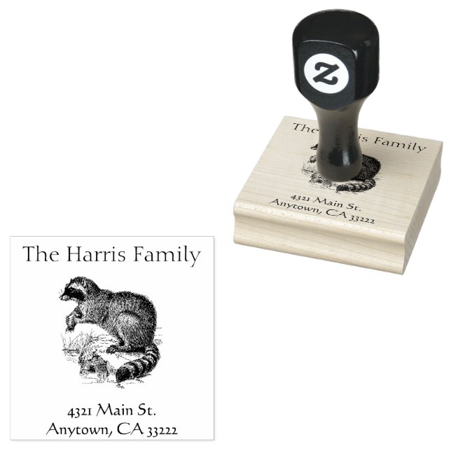 Vintage Raccoon-Illustration Personalisiert Gummistempel (Stempel)