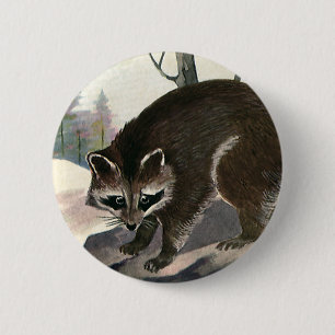 Vintage Raccoon, Wild Animal Forest Creatures Button