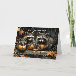 Vintage Raccoons und Pumpkins HerbstErntedank Feiertagskarte