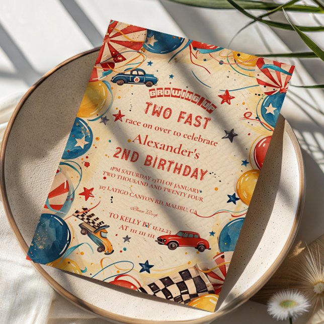 Vintage Race Car Two Fast Birthday Einladung (Von Creator hochgeladen)