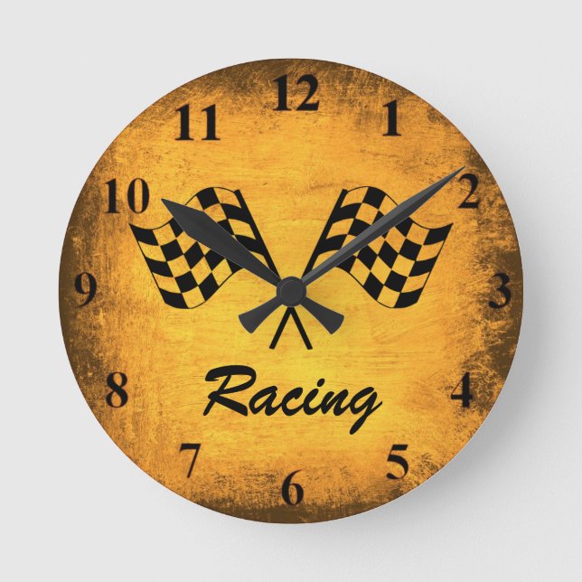 Vintage Racing Flags Wall Clock Runde Wanduhr (Vorderseite)