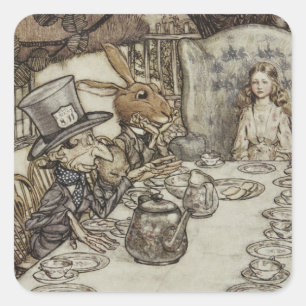 Vintage-Rackham-Verrückte-Teeparty-Alice-im-Wunder Quadratischer Aufkleber