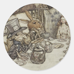 Vintage-Rackham-Verrückte-Teeparty-Alice-im-Wunder Runder Aufkleber
