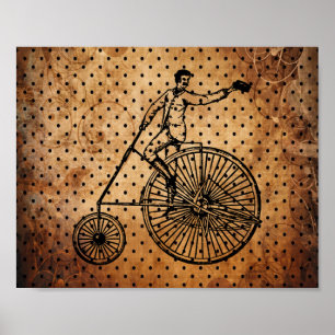 Vintage Radfahrer Brauner Punkt Hintergrund Poster