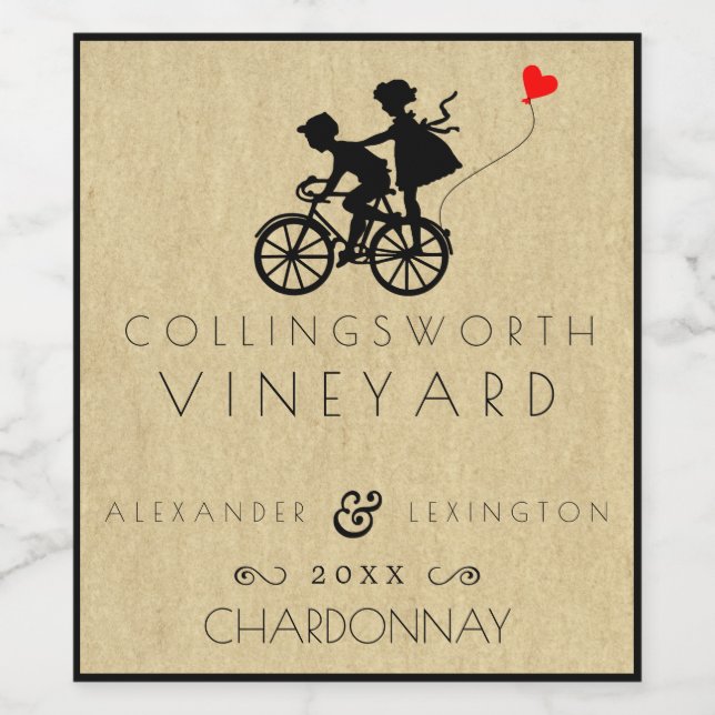 Vintage Radhochzeit Weinetikett (Einzelnes Label)