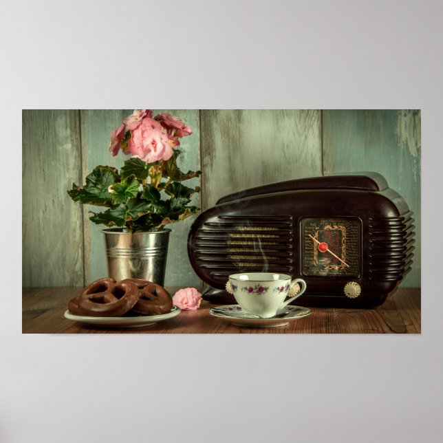 Vintage Radio China Set Blume und Pretzel Poster (Vorne)