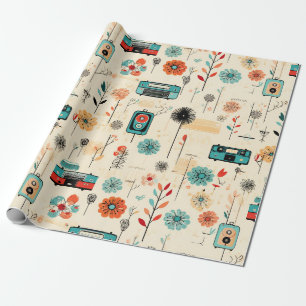 Vintage Radio Wildflower Creme Botanisch Geschenkpapier