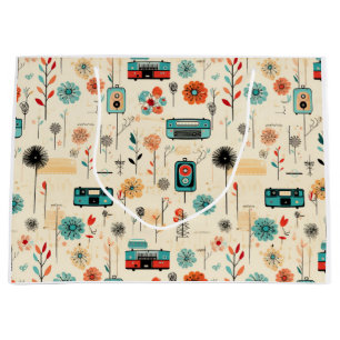 Vintage Radio Wildflower Creme Botanisch Große Geschenktüte