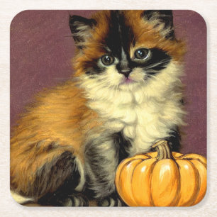 Vintage Ragdoll Halloween-Katze Rechteckiger Pappuntersetzer