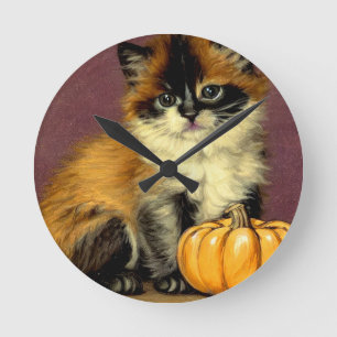 Vintage Ragdoll Halloween-Katze Runde Wanduhr