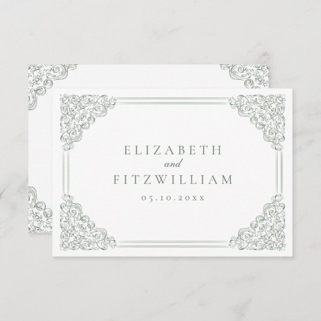 Vintage Rahmen Elegante Hochzeitsdetails Klammern Begleitkarte (Vorne/Hinten)