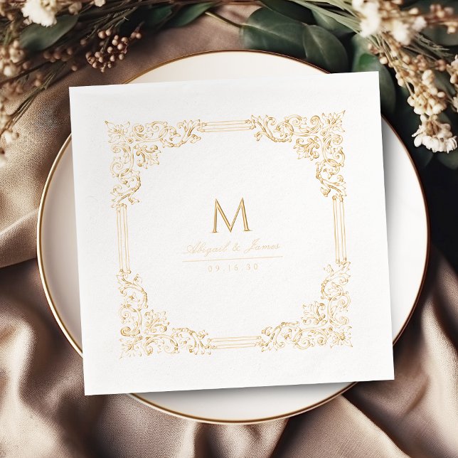 Vintage Rahmen Elegantes Hochzeitsmonogramm Servietten Mit Folie (Vintage Frame Elegant Wedding Monogram Foil Napkins)