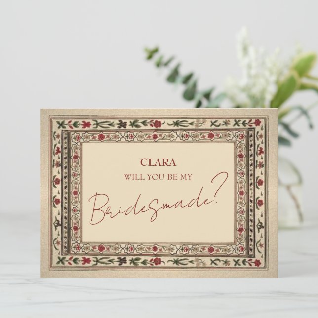 Vintage Rahmen Ethnic Motif Wedding Bridesmade Einladung (Stehend Vorderseite)