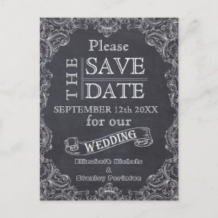 Vintage Rahmen- und Calkboard-Hochzeit Sichern des Ankündigungspostkarte