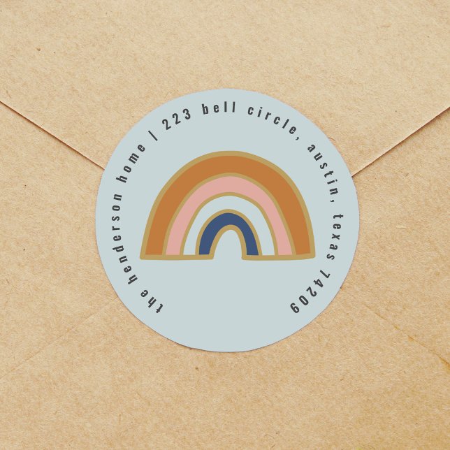 Vintage Rainbow-Rücksendeadresse Runder Aufkleber (Vintage rainbow mint blue return address label round stickers.)