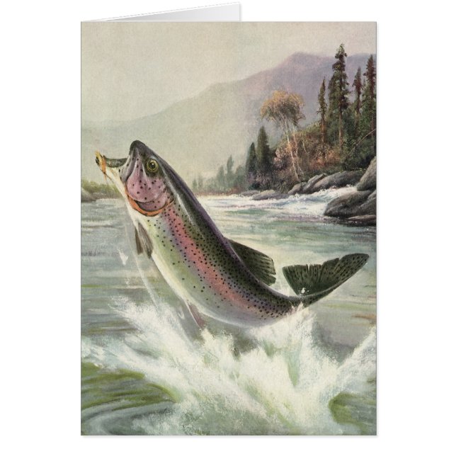 Vintage Rainbow Trout Fish, Fisherman Fishing (Vorne)