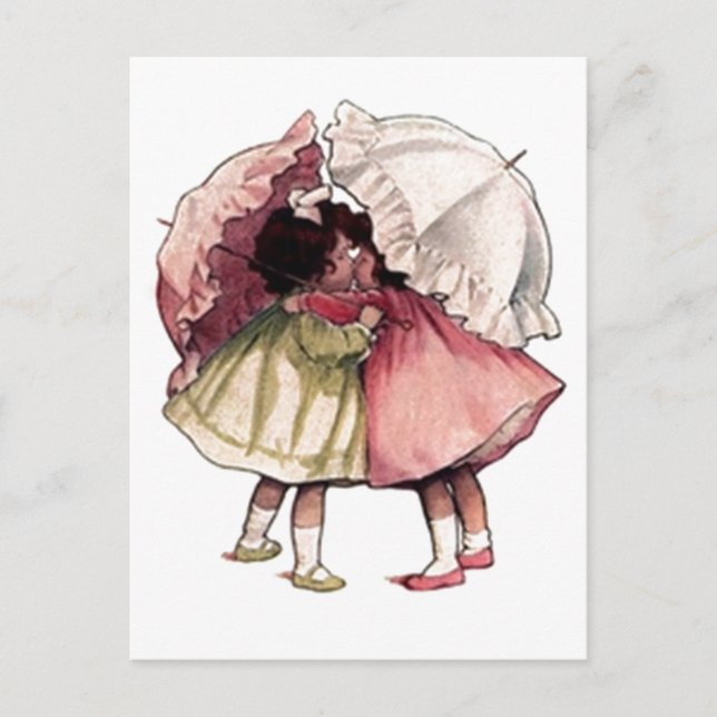 Vintage Rainy Day Girls Postkarte (Vorderseite)
